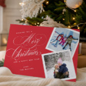 Rode kerstfoto kaart 2 foto collage