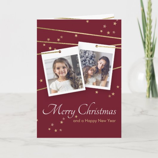 Rode kerstfoto met gouden geometrische lijnen (Voorkant)