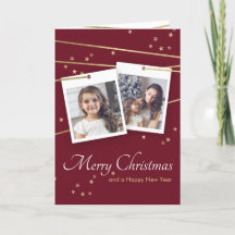 Rode kerstfoto met gouden geometrische lijnen