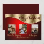 Rode kerstfotokaart met Gold Glittery Border Feestdagenkaart (Voorkant / Achterkant)