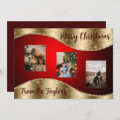 Rode kerstfotokaart met Gold Glittery Border Feestdagenkaart (Voorkant / Achterkant)