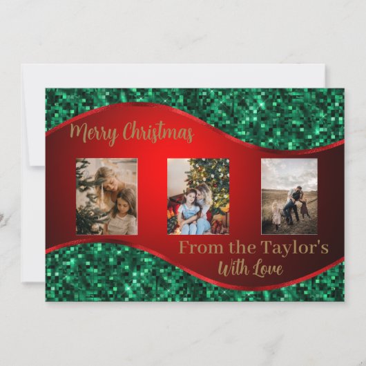 Rode kerstfotokaart met rode en groene rand feestdagenkaart (Voorkant)