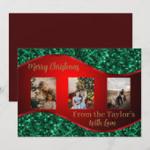 Rode kerstfotokaart met rode en groene rand feestdagenkaart (Voorkant / Achterkant)