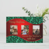 Rode kerstfotokaart met rode en groene rand feestdagenkaart (Staand voorkant)