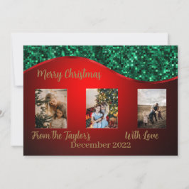 Rode kerstfotokaart met rode en groene rand feestdagenkaart