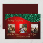 Rode kerstfotokaart met rode en groene rand feestdagenkaart (Voorkant / Achterkant)