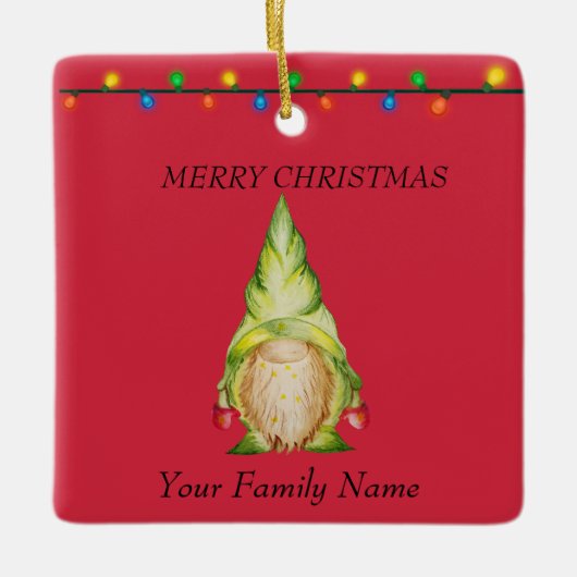 Rode kerstgnomen keramisch ornament (Voorkant)