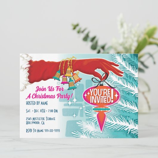 Rode Kersthandschoen Party uitnodiging (Staand voorkant)