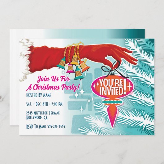 Rode Kersthandschoen Party uitnodiging (Voorkant / Achterkant)