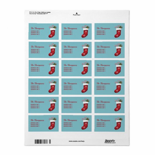 Rode kerstinslag op blauw met aangepaste tekst etiket (Full Sheet)