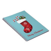 Rode kerstinslag op blauw met aangepaste tekst notitieboek (Rechterzijde)