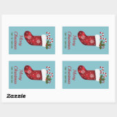 Rode kerstinslag op blauw met aangepaste tekst rechthoekige sticker (Vel)