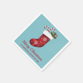 Rode kerstinslag op blauw met aangepaste tekst servet (Hoek)