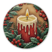 Rode kerstkaars keramische knop (Voorkant)