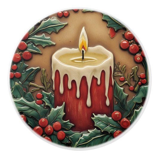 Rode kerstkaars keramische knop (Voorkant)