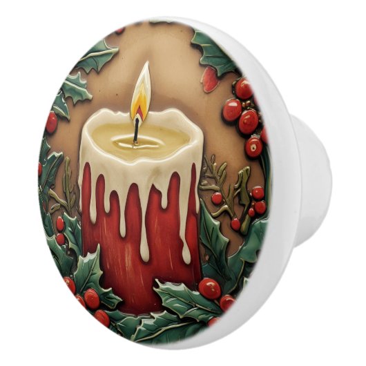 Rode kerstkaars keramische knop (Rechts)