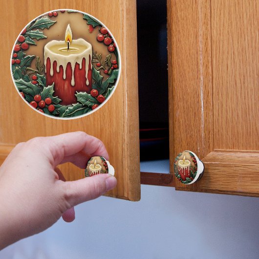 Rode kerstkaars keramische knop