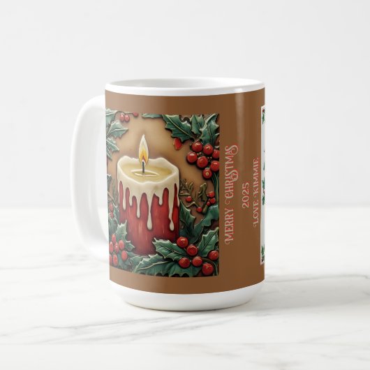 Rode kerstkaars  koffiemok (Voorkant links)