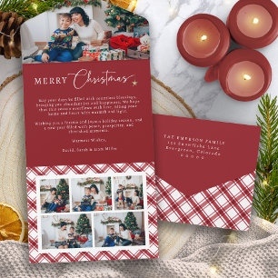 Rode Kerstkaart Drie Vouwen All In One Uitnodiging