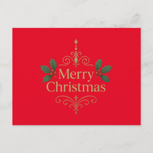 Rode kerstkaart - vrolijk kerstfeest goud ontwerp briefkaart