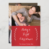 Rode kerstkaarten voor baby's eerste kerst feestdagenkaart (Voorkant / Achterkant)