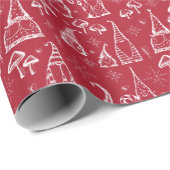 Rode Kerstkabouters, Paddenstoelen & Sneeuwvlokken Cadeaupapier (Rol Hoek)