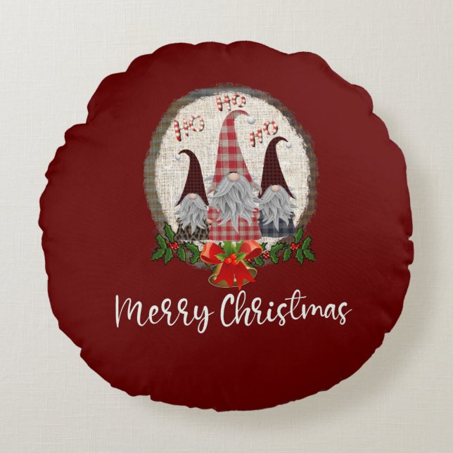 Rode Kerstkabouters Trendy Elfen Rond Kussen (Voorkant)