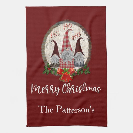 Rode Kerstkabouters Trendy Elfen Theedoek (Verticaal)