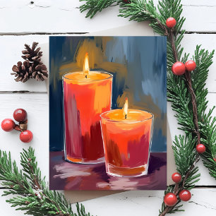 Rode kerstkandelaars waterverf kerst ansichtkaart feestdagenkaart