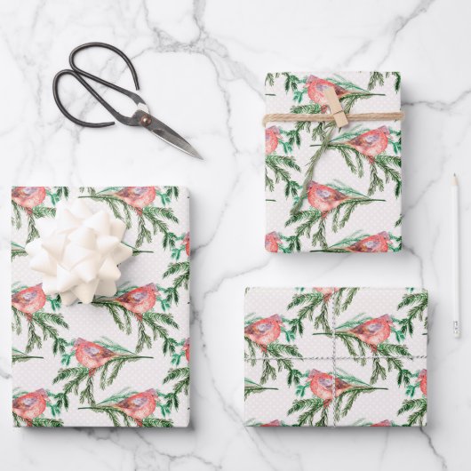 Rode kerstkardinaal op pine tak inpakpapier vel (Voorkant)