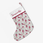 Rode kerstkardinaal vogels Persoonlijke naam Kleine Kerstsok (Achterkant (Hangend))