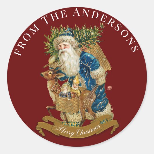 Rode  kerstkerstman, op maat ronde sticker (Voorkant)