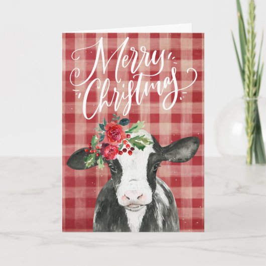 Rode kerstKoe Feestdagen Kaart (Voorkant)
