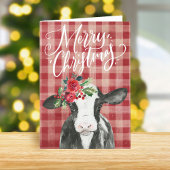 Rode kerstKoe Feestdagen Kaart