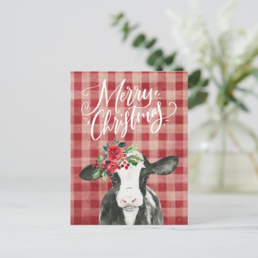 Rode kerstKoe Feestdagenkaart (Staand voorkant)