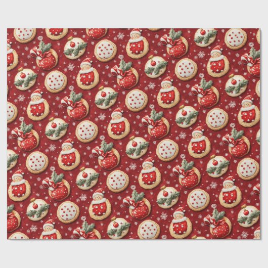 Rode kerstkoekjes cadeaupapier (Vlak)