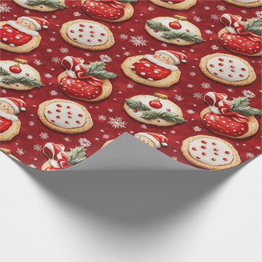 Rode kerstkoekjes cadeaupapier (Hoek)