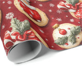 Rode kerstkoekjes cadeaupapier (Rol Hoek)