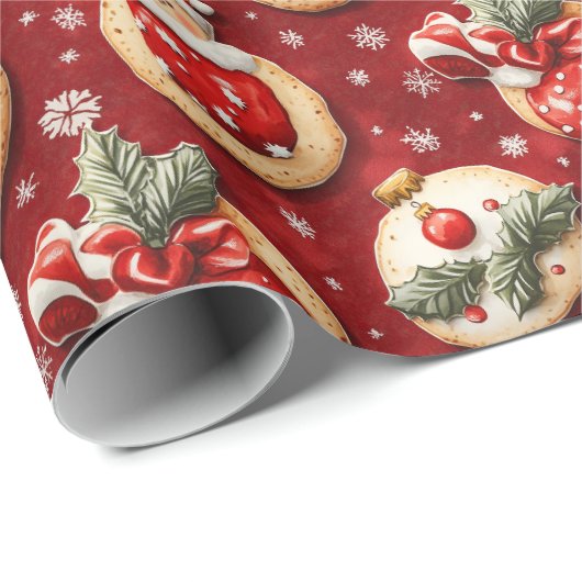 Rode kerstkoekjes cadeaupapier (Rol Hoek)