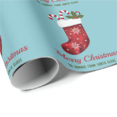 Rode Kerstkous op Blauw met Aangepaste Tekst Cadeaupapier (Rol Hoek)