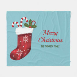 Rode Kerstkous op Blauw met Aangepaste Tekst Fleece Deken