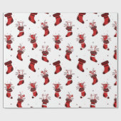 Rode kerstkousen feestelijk cadeaupapier (Vlak)