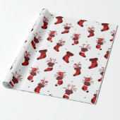 Rode kerstkousen feestelijk cadeaupapier (Uitgerold)