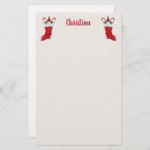 Rode kerstkousen met kabouters snoepstokken briefpapier (Voorkant / Achterkant)