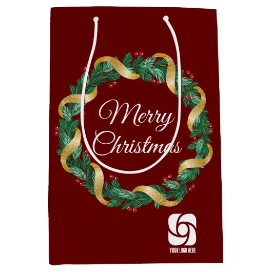 Rode Kerstkrans Custom Company Logo Party Medium Cadeauzakje (Voorkant)