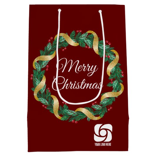 Rode Kerstkrans Custom Company Logo Party Medium Cadeauzakje (Achterkant)