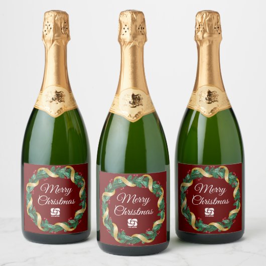 Rode Kerstkrans Custom Company Logo Party Sparkling Wijnetiket (Flessen)