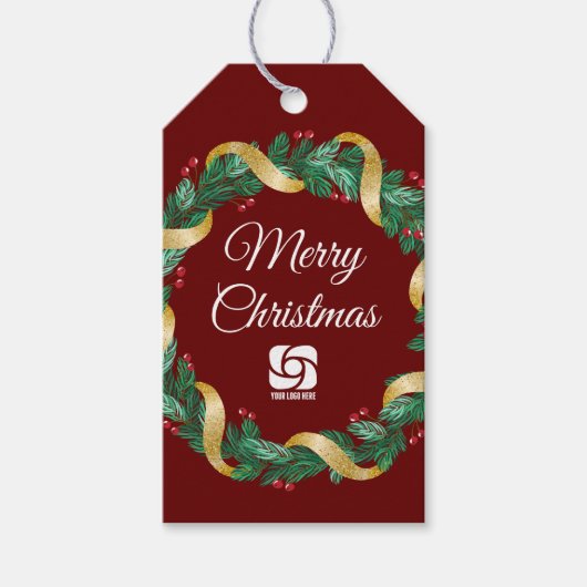 Rode Kerstkrans Custom Company Magnet Kaart Cadeaulabel (Voorkant)