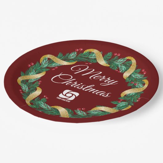Rode Kerstkrans Custom Company Marketing Papieren Bordje (Gekanteld)