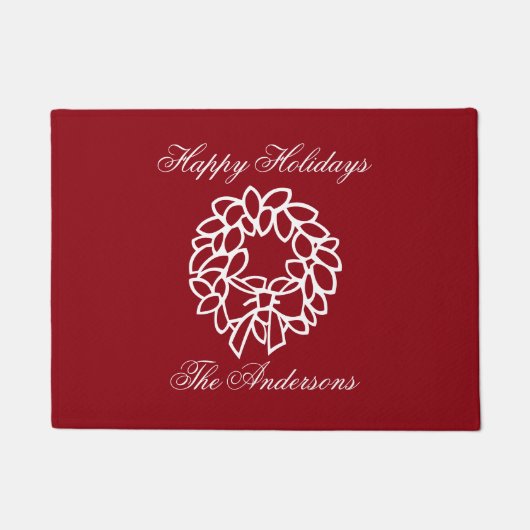 Rode kerstkrans deurmat met familienaam (Voorkant)